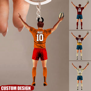 Personalized  Name, Number & Appearance -  Acrylic Keychain-Gift for Rugby Lovers