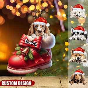 Cute Dog In Christmas Boot Personalized Acrylic Ornament