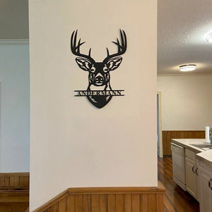 Deer Head Metal Sign Decor Personalized Monogram