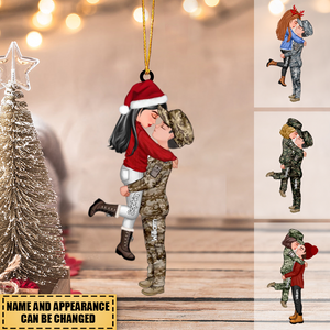 Personalized Military Couple Hugging Hanging Ornament-Merry Christmas