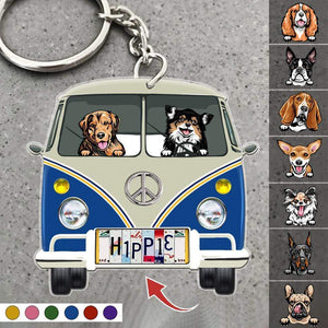 Vintage Van Dog Camping Keychain - Double Sides Printed