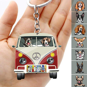 Vintage Van Dog Camping Keychain - Double Sides Printed