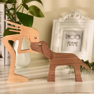 The Love Between You And Your Fur-Friend - Gift For Pet Lovers - Wooden Pet Carvings, Wood Sculpture Table Ornaments, Carved Wood Decor