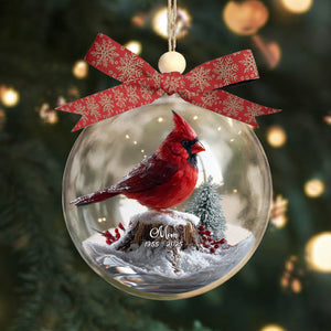 Cardinals Appear When Angels Are Near - Personalized Memorial Snow Globe Ornament With Bow