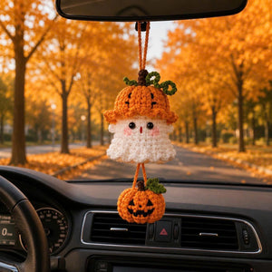 Halloween 2026 Crochet Ghost Car Charm, Handmade Mirror Accessory, Cute Spooky Car Ornament