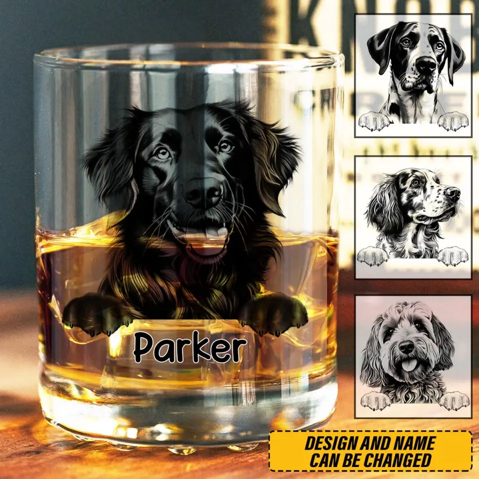 Personalized Dog Black-White Custom Name Whiskey Glass 3D Printed
