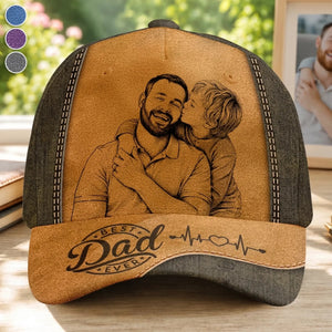 Custom Photo Sketch Line Art Dad - Personalized Classic Cap - Father's Day Gift For Dad, Daddy, Papa, Grandpa