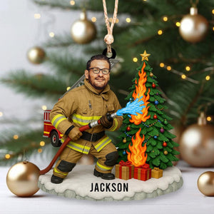 Personalized Photo Firefighter Christmas Ornament - Gift For Fireman