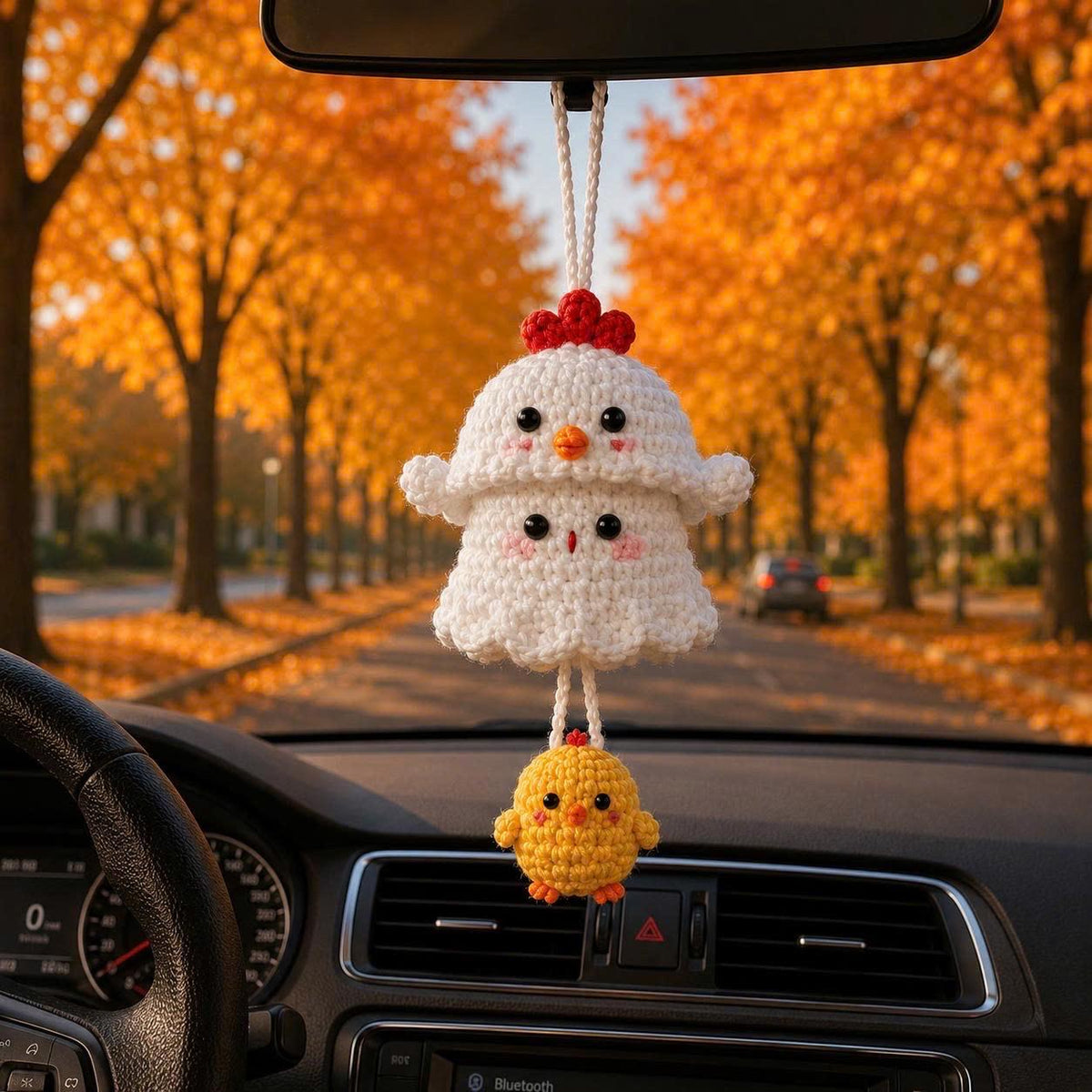Halloween 2026 Crochet Ghost Car Charm, Handmade Mirror Accessory, Cute Spooky Car Ornament