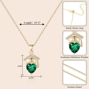 Personalized Graduation Cap Heart Birthstone Necklace, Graduation Gift for Class of 2026 Graduates