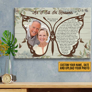 Custom Photo And Name Poster, Sympathy Gifts, Memorial Gift, As I Sit In Heaven Personalized Canvas Poster