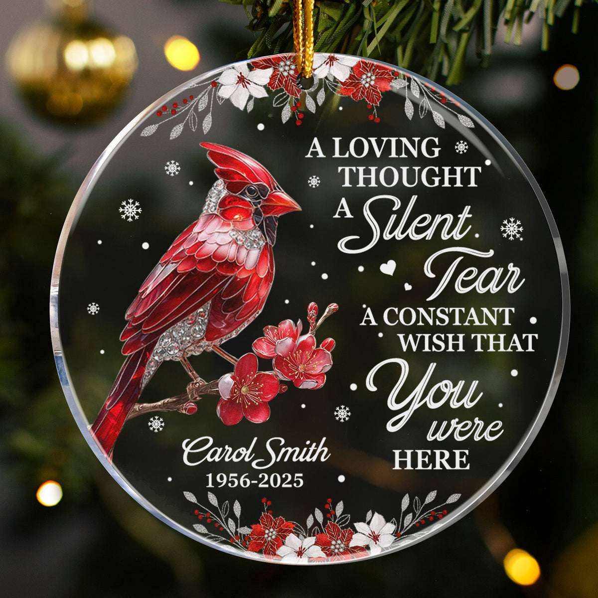 A Silent Tear Cardinal, Hummingbird, Dragonfly, Butterfly Memorial - Personalized Ornament