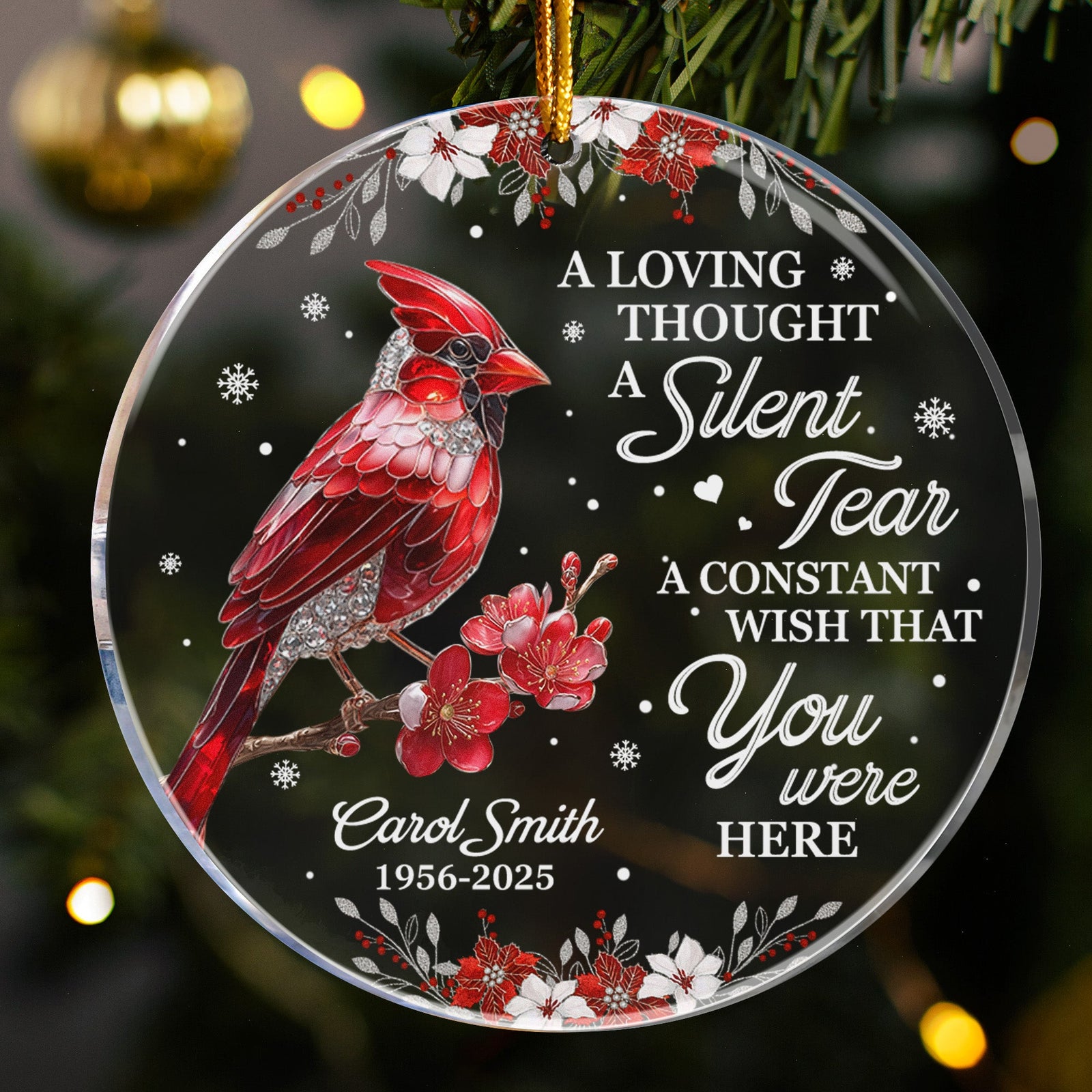 A Silent Tear Cardinal, Hummingbird, Dragonfly, Butterfly Memorial - Personalized Ornament