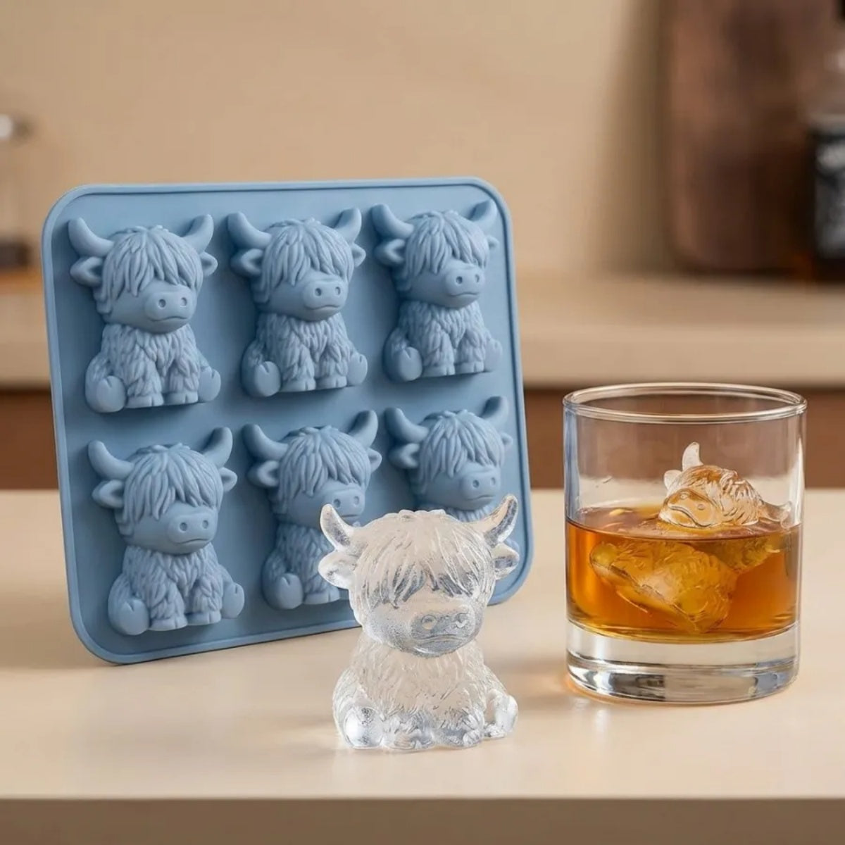 Adorable Highland Cow Silicone Ice Cube Tray - Mini Highland Cow Ice Cube Mold, for Whiskey, Cocktails, Drinks, Perfect Gift for Cow Lovers