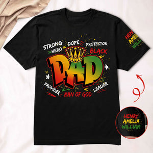 Dope Black Dad, Black Father Custom Kid Name Father's Day Gift - Personalized Shirt