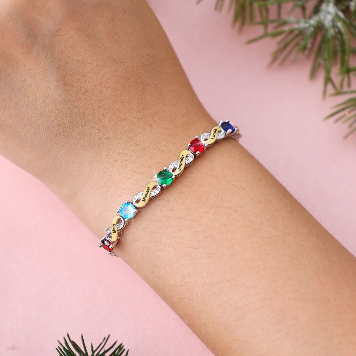 Infinity Bracelet with Birthstones Personalized Family Bracelet - Gift For Mom,Grandma