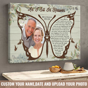 Custom Photo And Name Poster, Sympathy Gifts, Memorial Gift, As I Sit In Heaven Personalized Canvas Poster