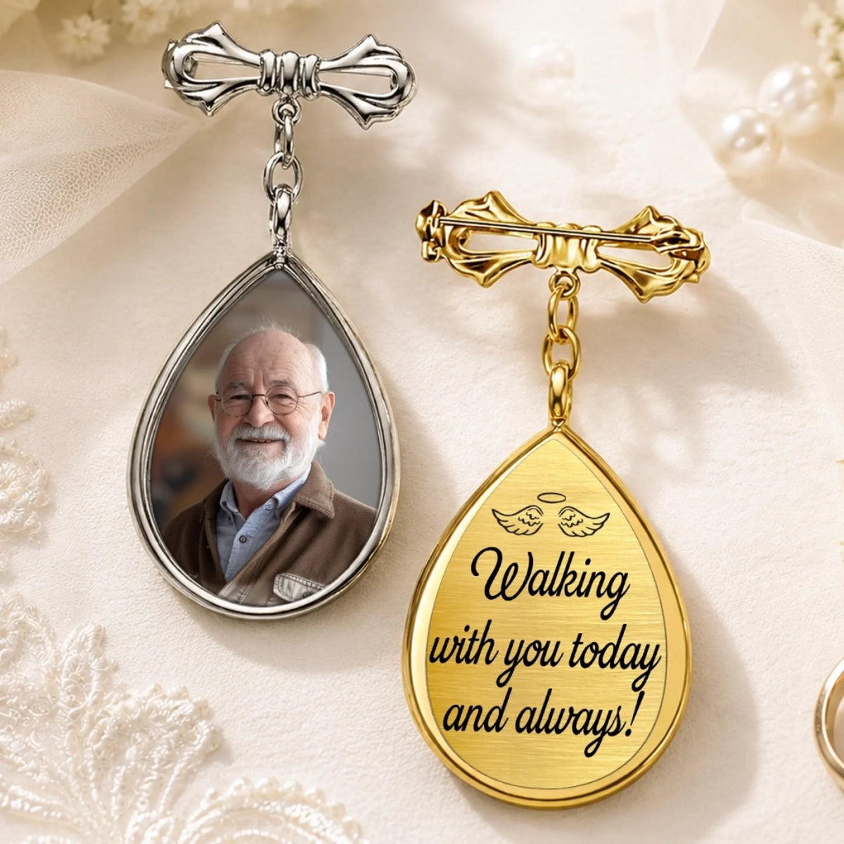 Custom Photo Teardrop Pin - Personalized Memorial Sympathy Gifts For Grooms - Carried In My Heart Always