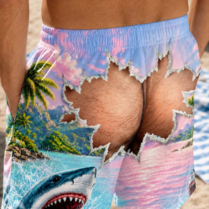 Custom Funny Men Swim Trunks - Personalized Birthday Gifts For Husband, Son, Grandson, Brother, Grandpa, Dad, Yourself - Watch Out For Sharks