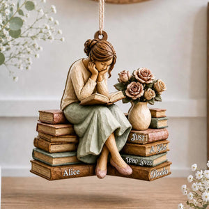 "Just A Girl Who Loves Books" Personalized Book Lover Wooden Ornament - Custom Reader Gift for Book Club Friends