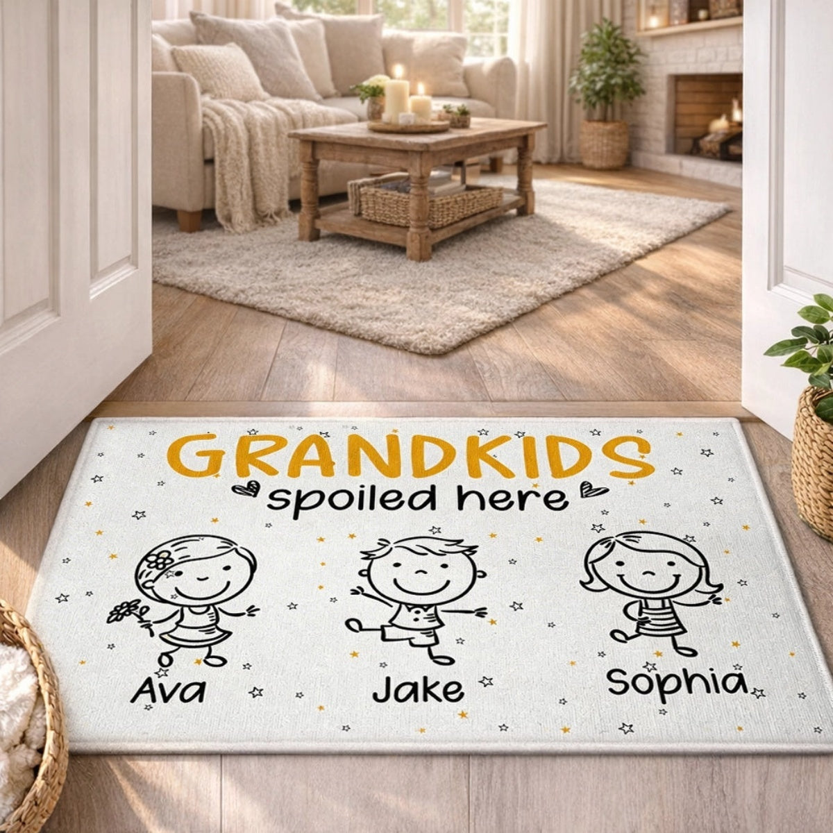 Personalized Grandkids Spoiled Here Standard Doormat - Cute Cartoon Entryway Decor, Unique Gift for Grandma & Grandpa
