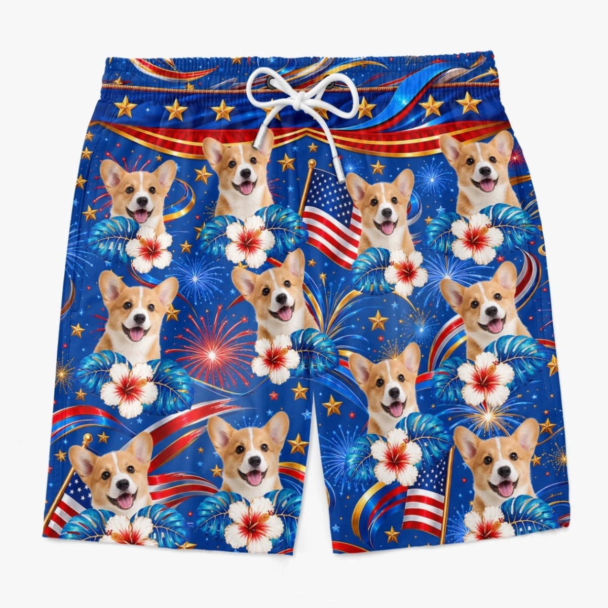Personalized Photo Tropical Hawaiian Aloha Men America Beach Shorts - Gifts For Dog Cat Lovers