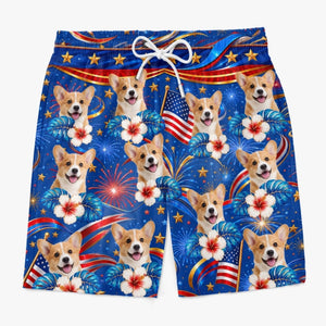 Personalized Photo Tropical Hawaiian Aloha Men America Beach Shorts - Gifts For Dog Cat Lovers