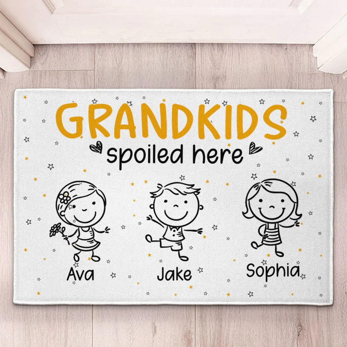 Personalized Grandkids Spoiled Here Standard Doormat - Cute Cartoon Entryway Decor, Unique Gift for Grandma & Grandpa