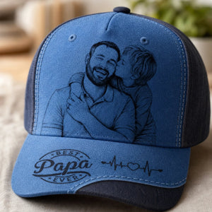 Custom Photo Sketch Line Art Dad - Personalized Classic Cap - Father's Day Gift For Dad, Daddy, Papa, Grandpa