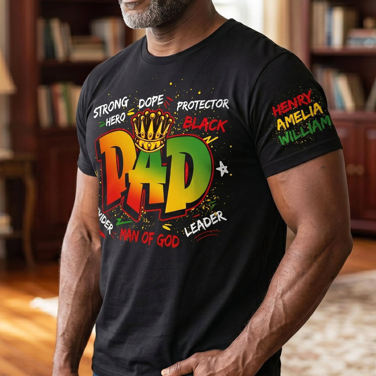 Dope Black Dad, Black Father Custom Kid Name Father's Day Gift - Personalized Shirt