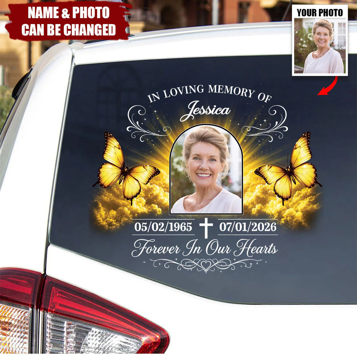 Forever in Our Hearts Personalized Memorial Car Decal - Custom Photo In Loving Memory Window Sticker for Family