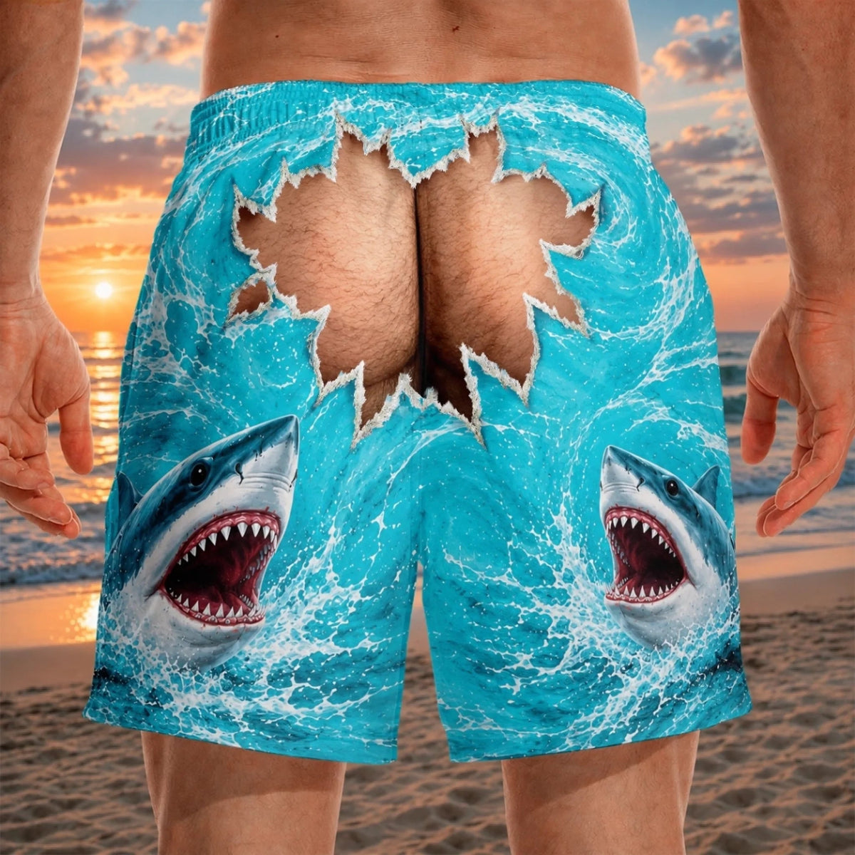 Custom Funny Men Swim Trunks - Personalized Birthday Gifts For Husband, Son, Grandson, Brother, Grandpa, Dad, Yourself - Watch Out For Sharks