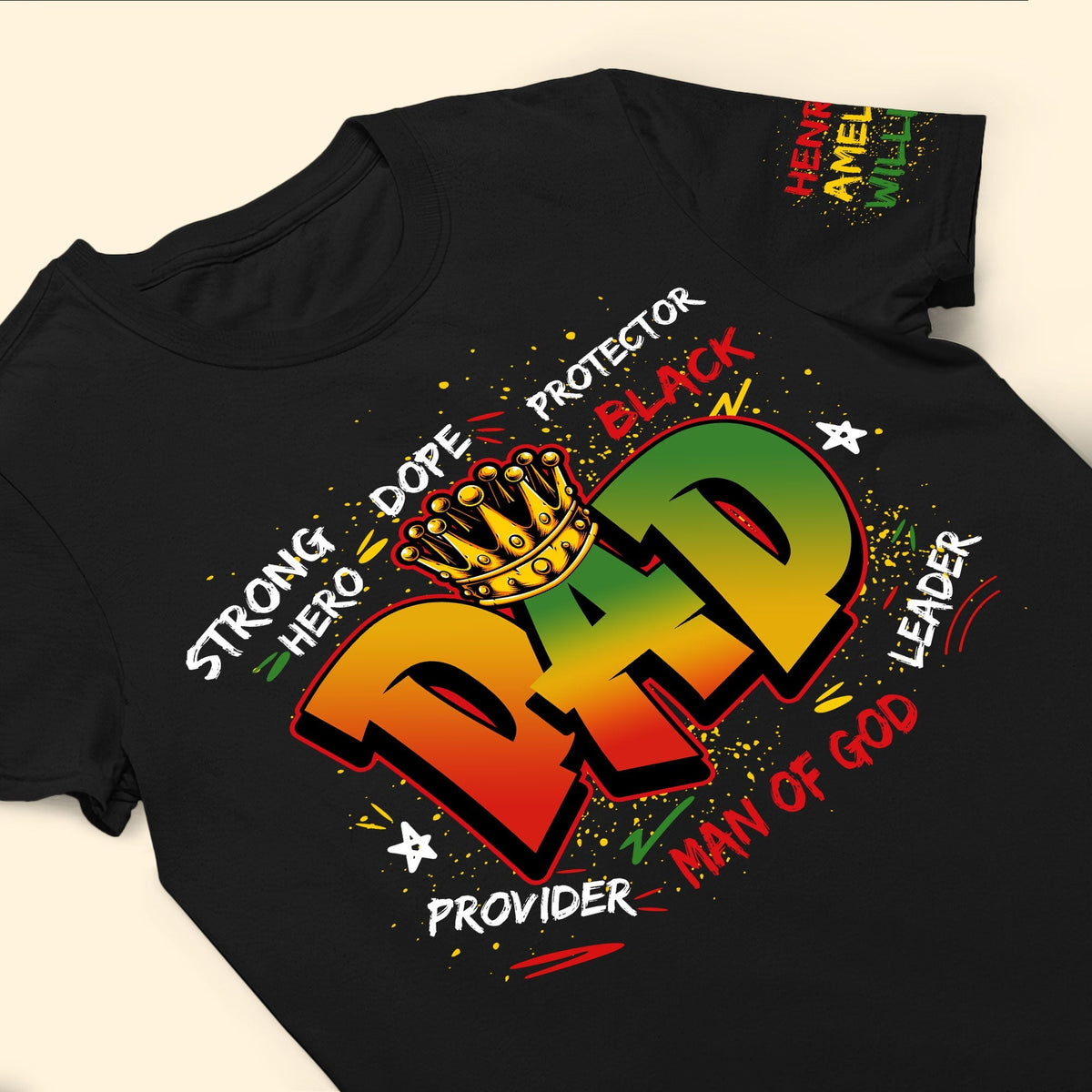 Dope Black Dad, Black Father Custom Kid Name Father's Day Gift - Personalized Shirt