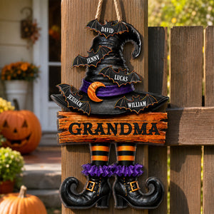 Grandma Witch Hat - Personalized Wooden Door Sign - Halloween Decor for Grandma