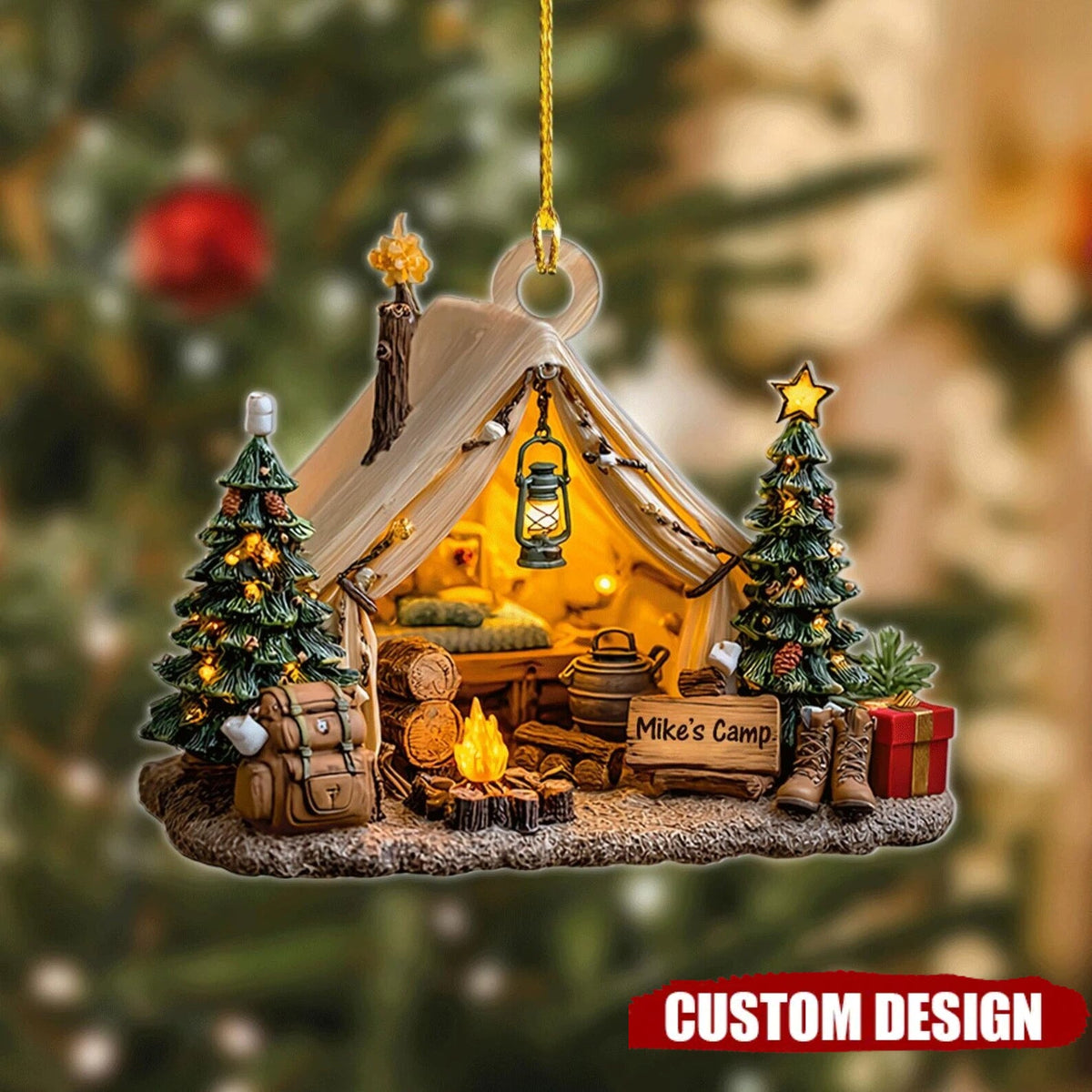 Personalized Camping Christmas Ornament 2025 – Custom Name Tent Holiday Decor Gift for Campers, Hikers and Outdoor Lovers,2D Flat Onament