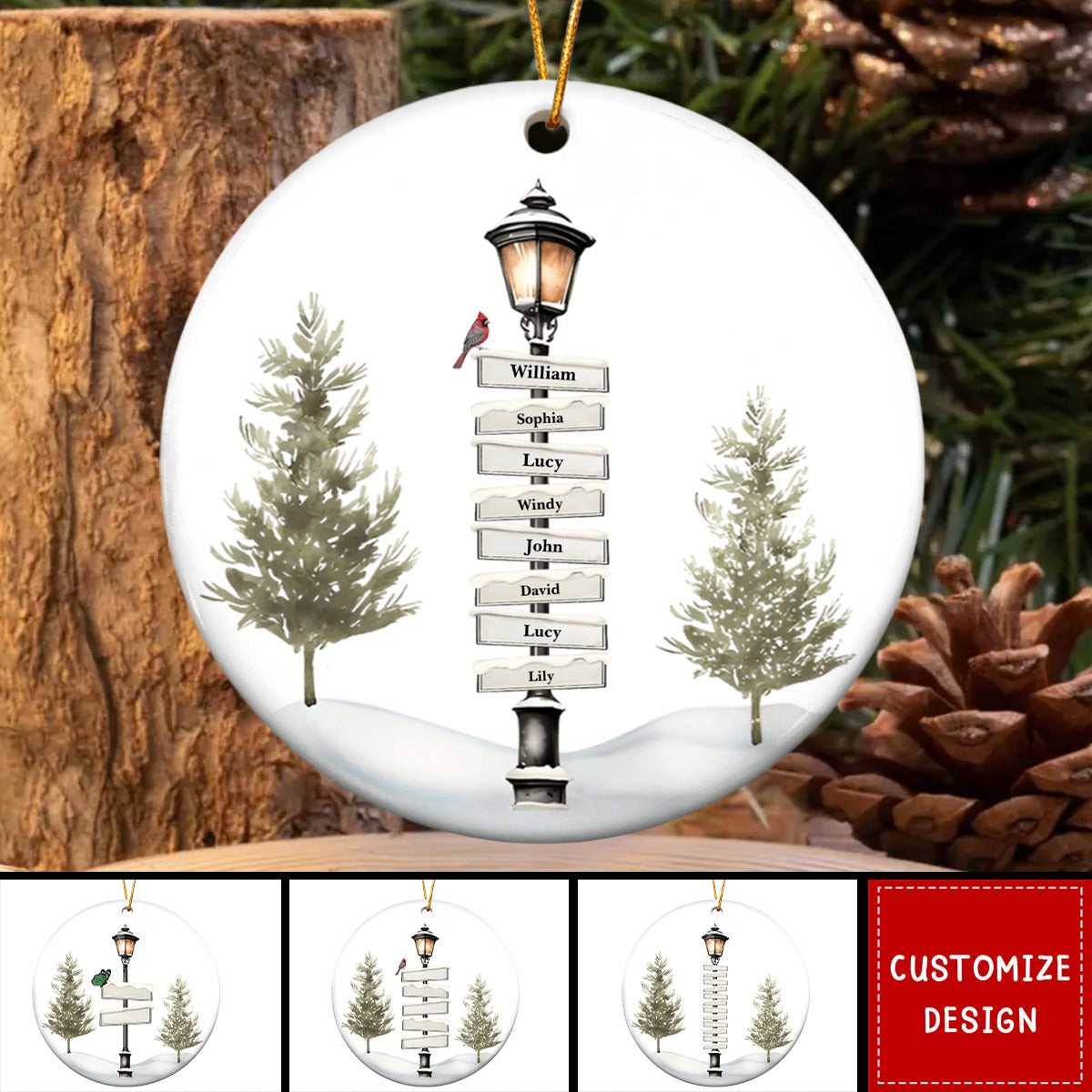 Personalized Christmas Family Sign Post Ceramic Ornament