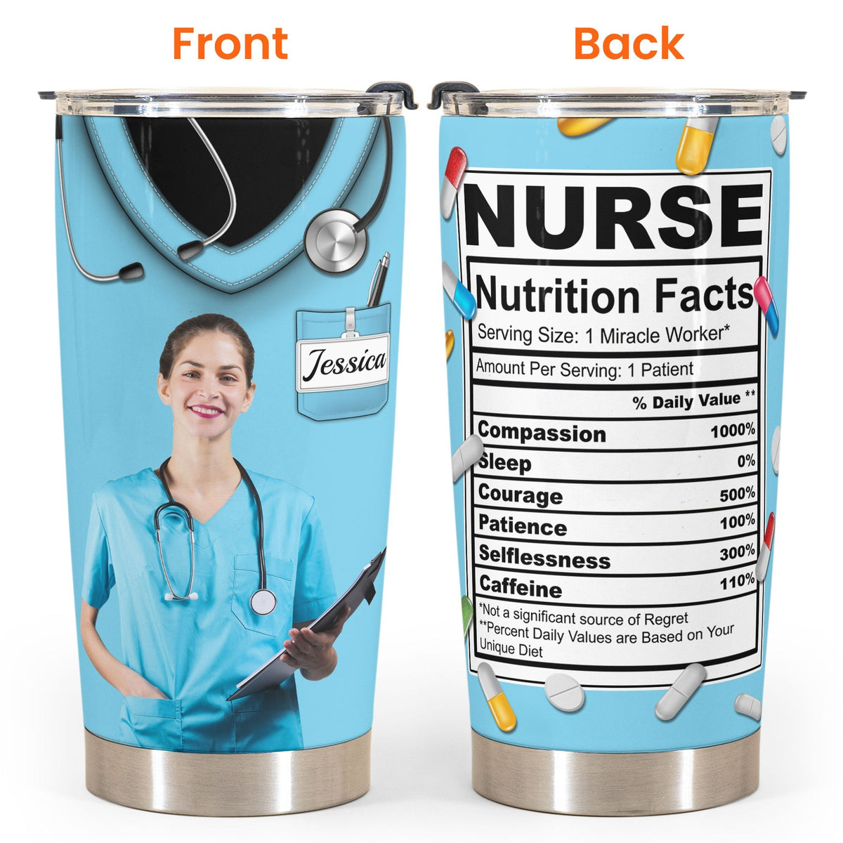 Nurse Nutrition Facts - Personalized Upload Photo Tumbler Cup