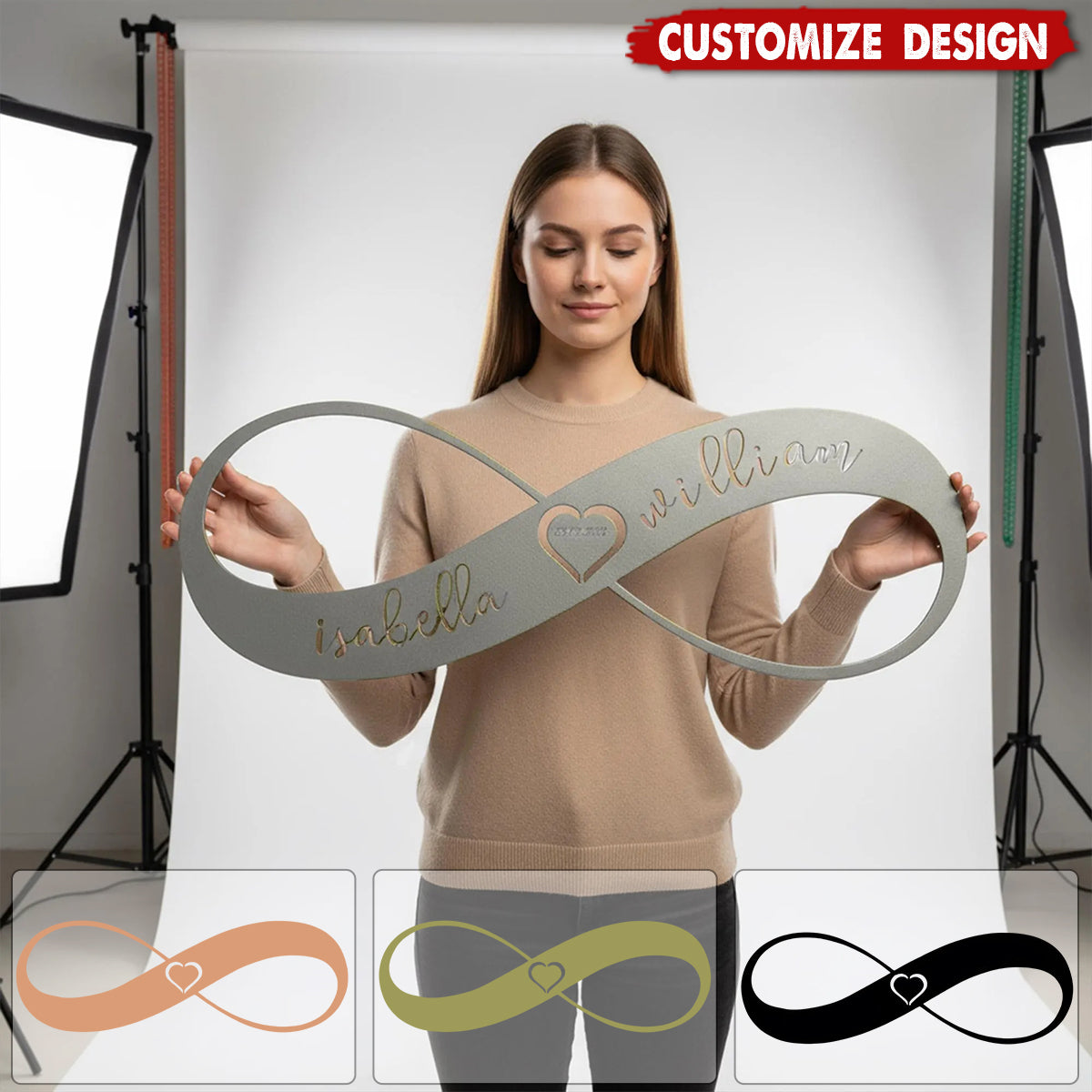 Personalized Infinity Heart Metal Wall Art-Couple Names & Date