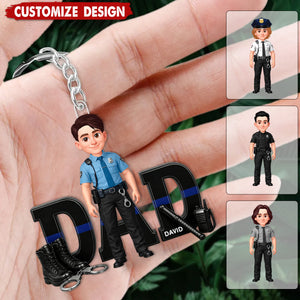 Proud American Police Officer Dad - Personalized Acrylic Keychain - Father's Day Gift For Dad