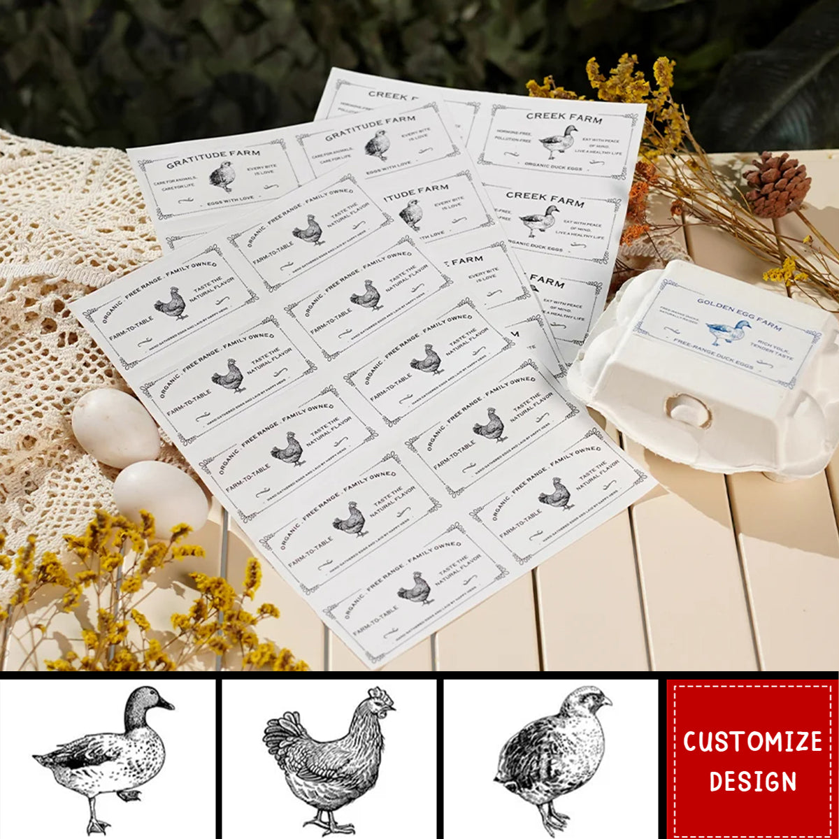 Personalized Sheet Fresh Chicken Duck Quail Egg Carton Labels Stickers - Gift for Farm Owners