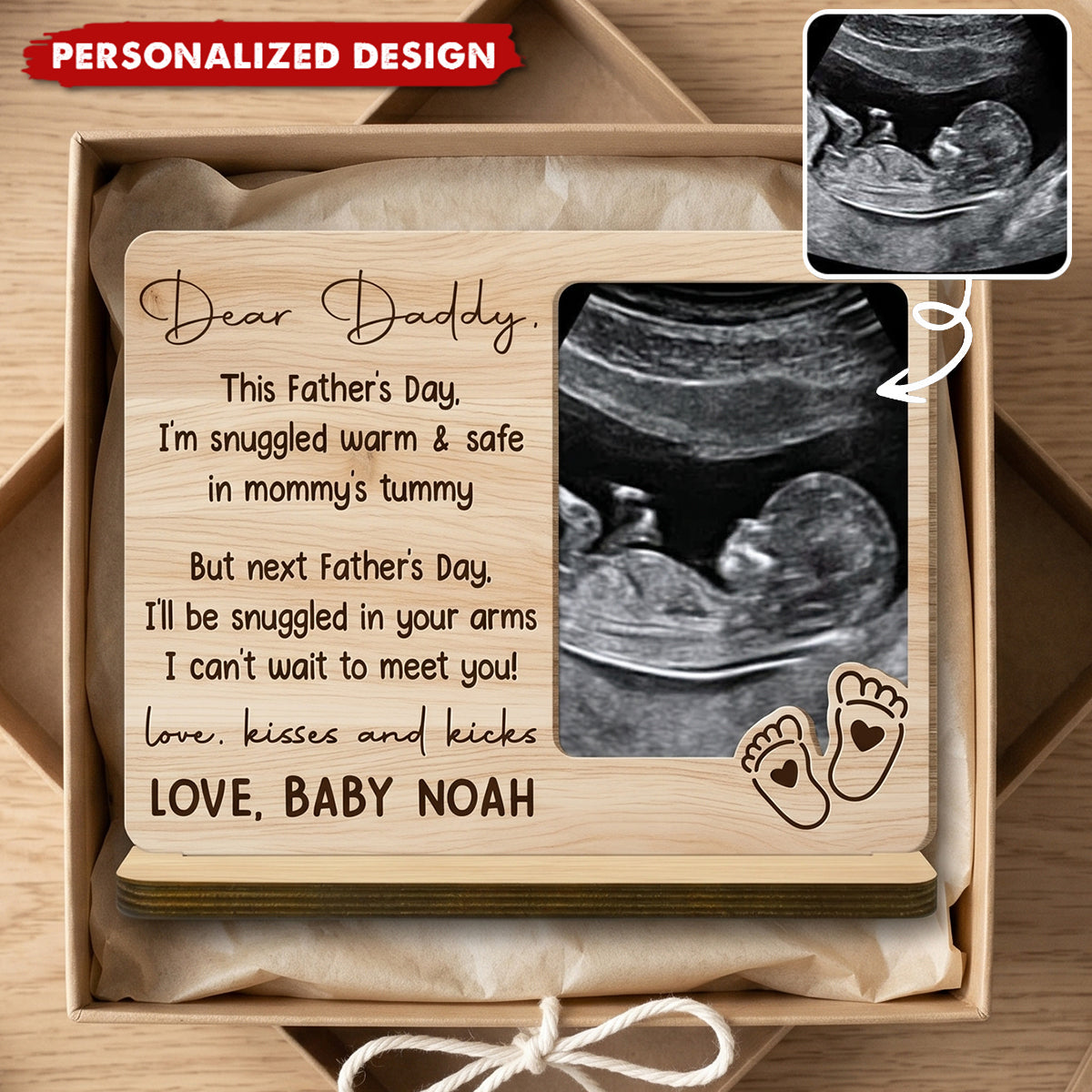 Dear Daddy Ultrasound Photo Wood Plaque-Gift For First Time Dad