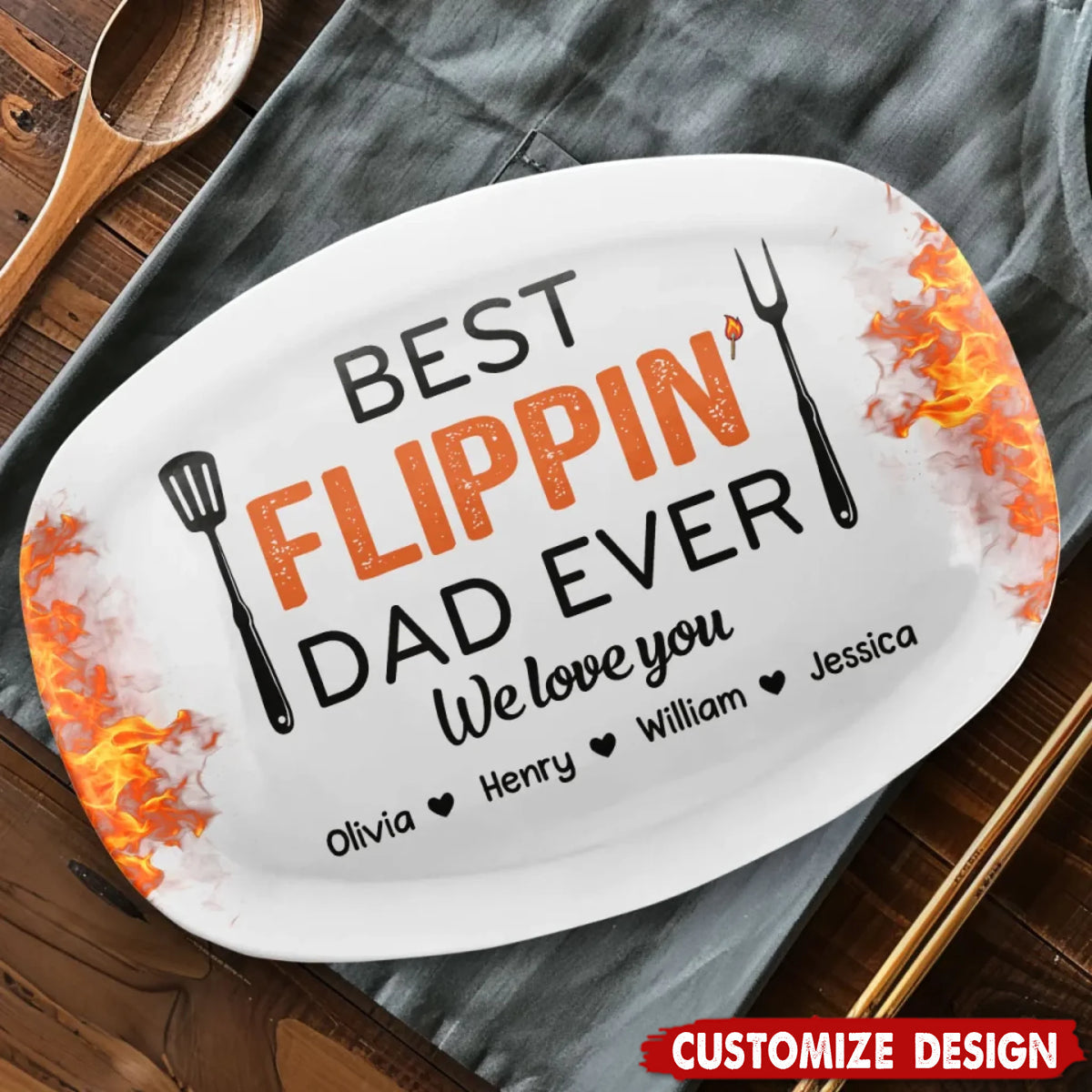 Best Flippin’ Dad Ever - Family Personalized Platter - Father's Day, Gift For Dad, Grandpa