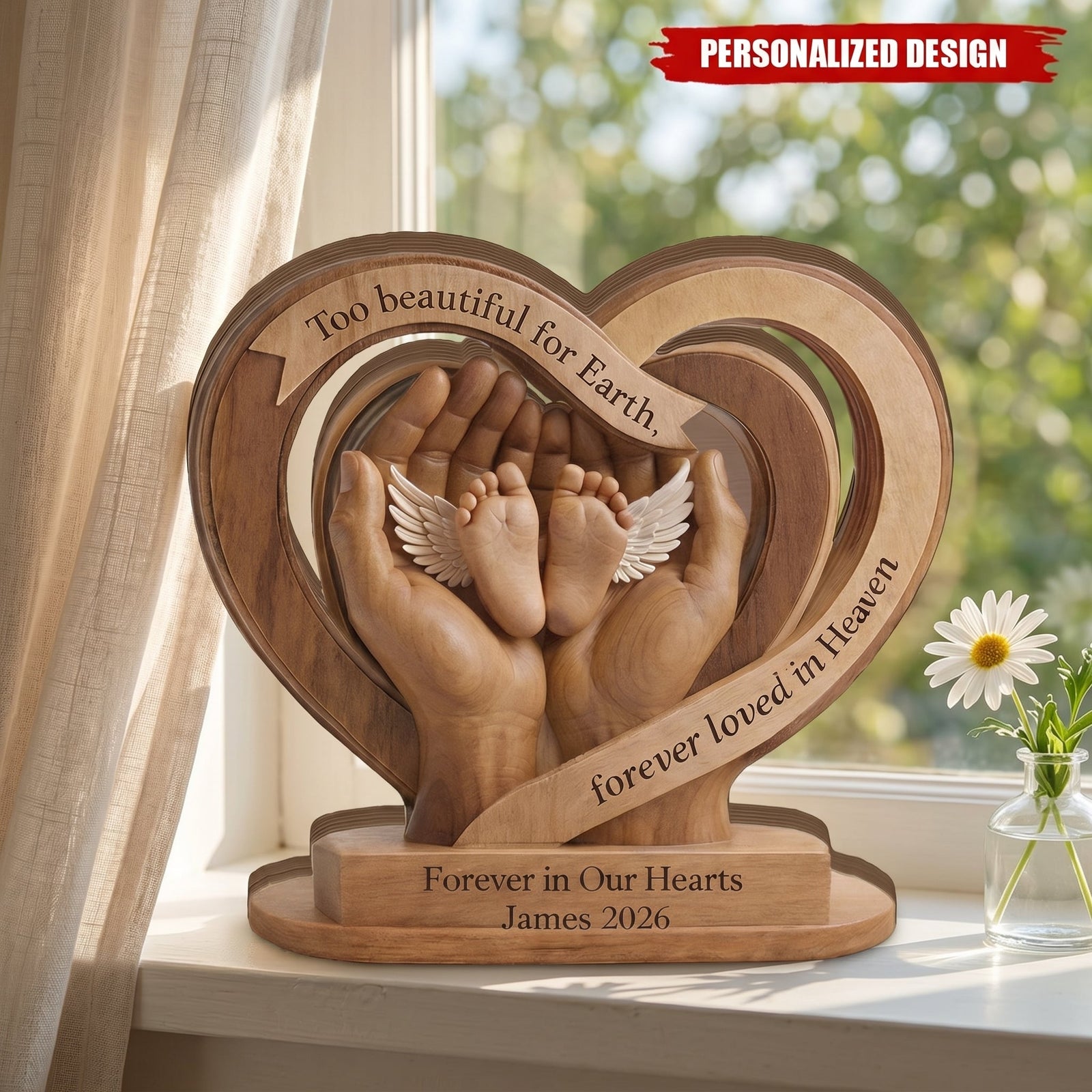 Personalized Baby Memorial Heart Wooden Block, Infant Loss Remembrance Keepsake