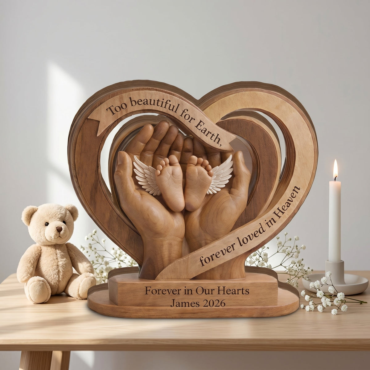 Personalized Baby Memorial Heart Wooden Block, Infant Loss Remembrance Keepsake