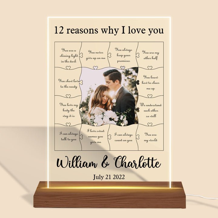 Personalized Acrylic LED Lamp Plaque- 12 Reasons Why I Love You