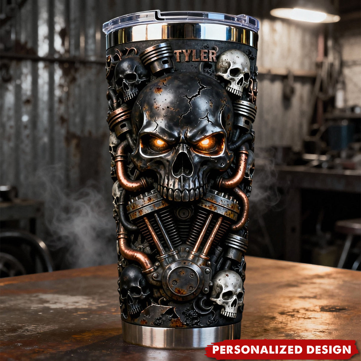 Personalized Fierce Skull Motorcycle Tumbler Gifts For Bikers