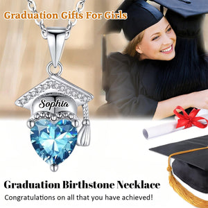 Personalized Graduation Cap Heart Birthstone Necklace, Graduation Gift for Class of 2026 Graduates