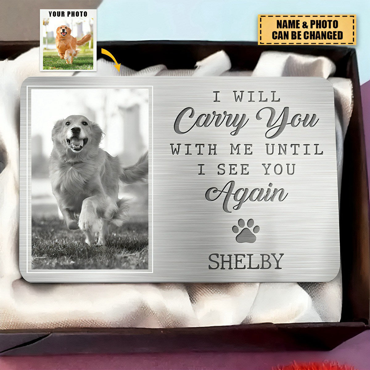 Custom Photo My Pawprints May No Longer Be In Your House - Memorial Personalized Aluminum Wallet Card - Sympathy Gift For Pet Owners, Pet Lovers