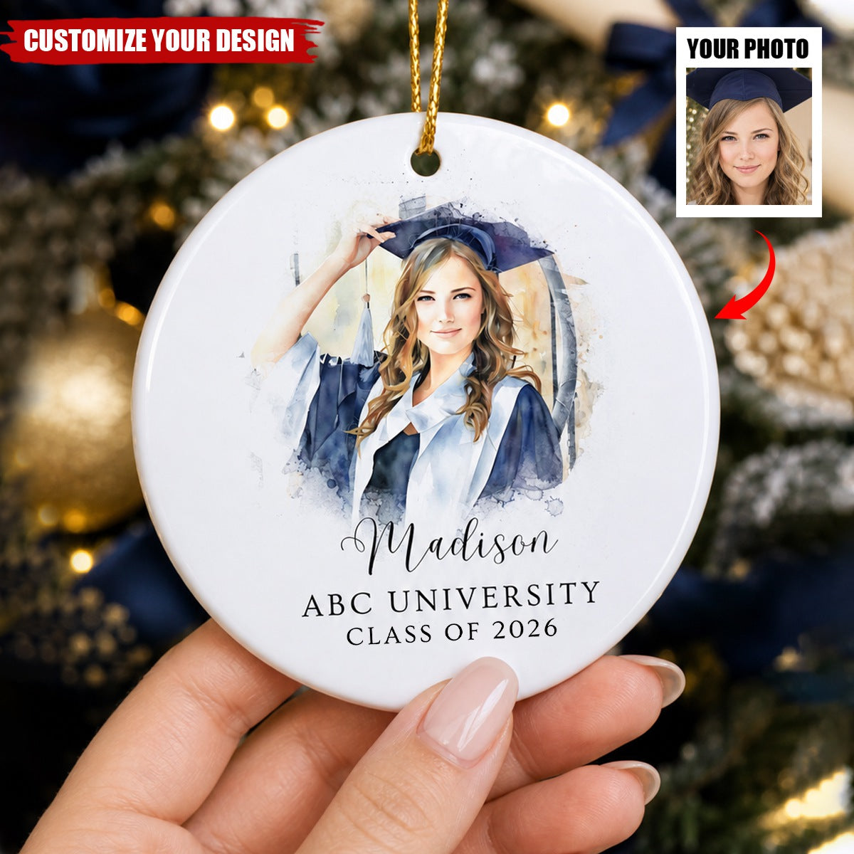 Personalized Graduation Photo Ornament, Custom College Graduation Christmas Ornament Gift for High School Graduate Keepsake