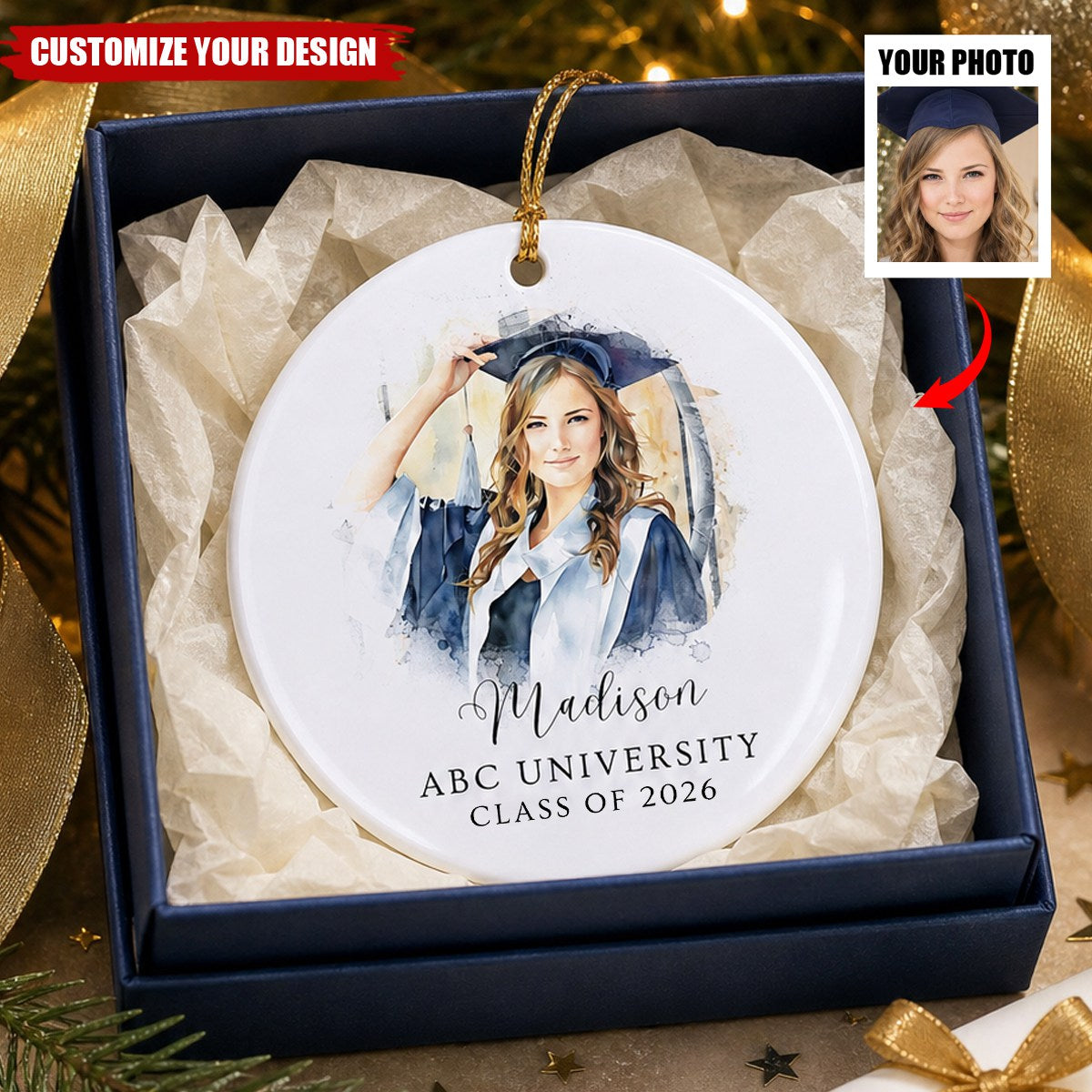 Personalized Graduation Photo Ornament, Custom College Graduation Christmas Ornament Gift for High School Graduate Keepsake
